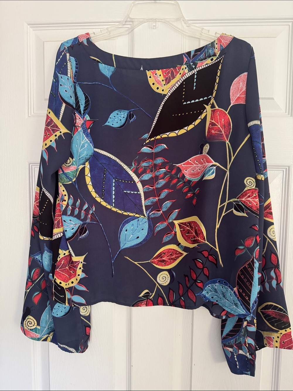 FINN & GRACE Blue Floral Leaf Snail Print Long-Sleeve Blouse